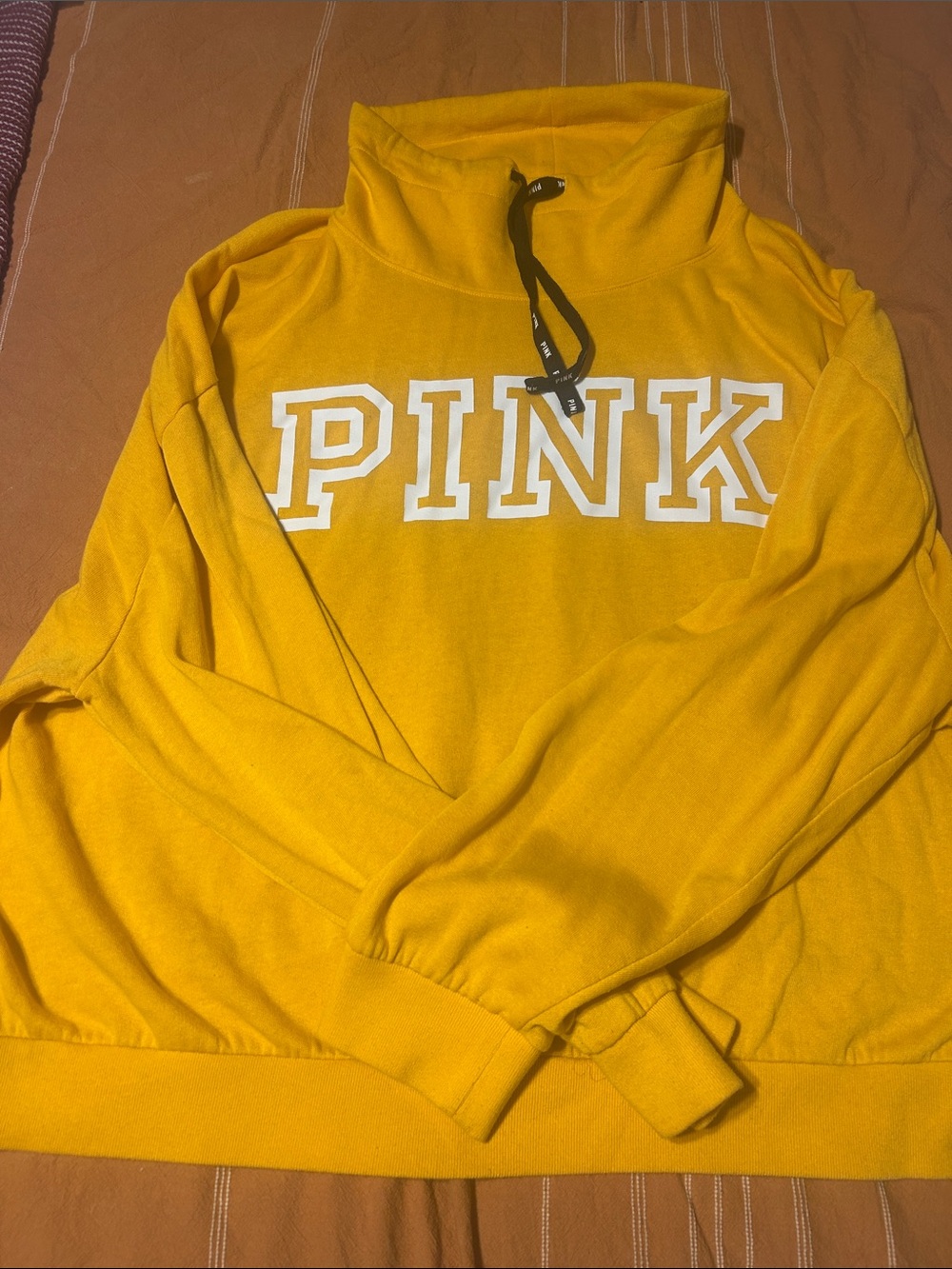PINK Victoria's Secret Funnel Neck Sweatshirt in Mustard Yellow with White Logo